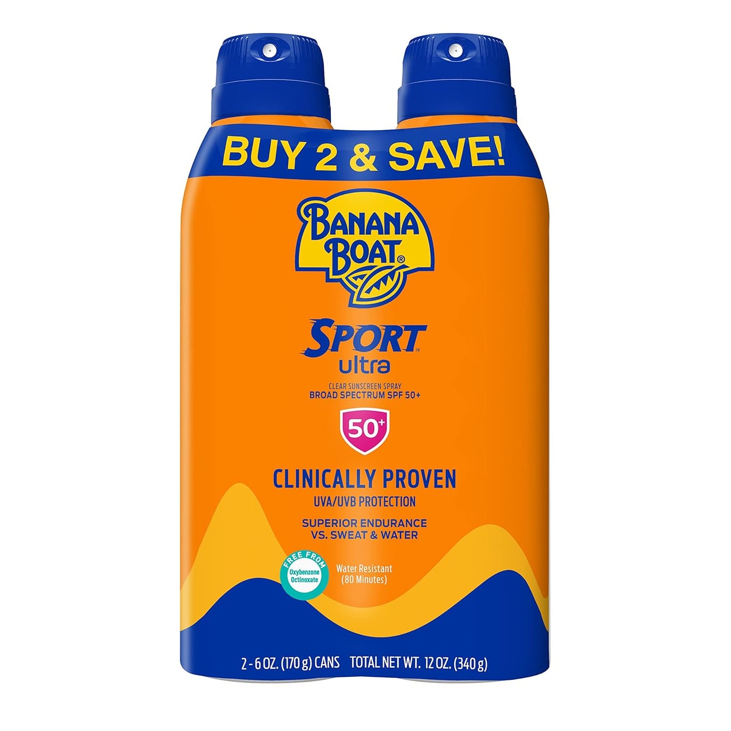 Banana Boat Ultra Sport Reef Friendly Sunscreen Spray, Broad Spectrum SPF 50, 6 Oz (Pack of 2)
