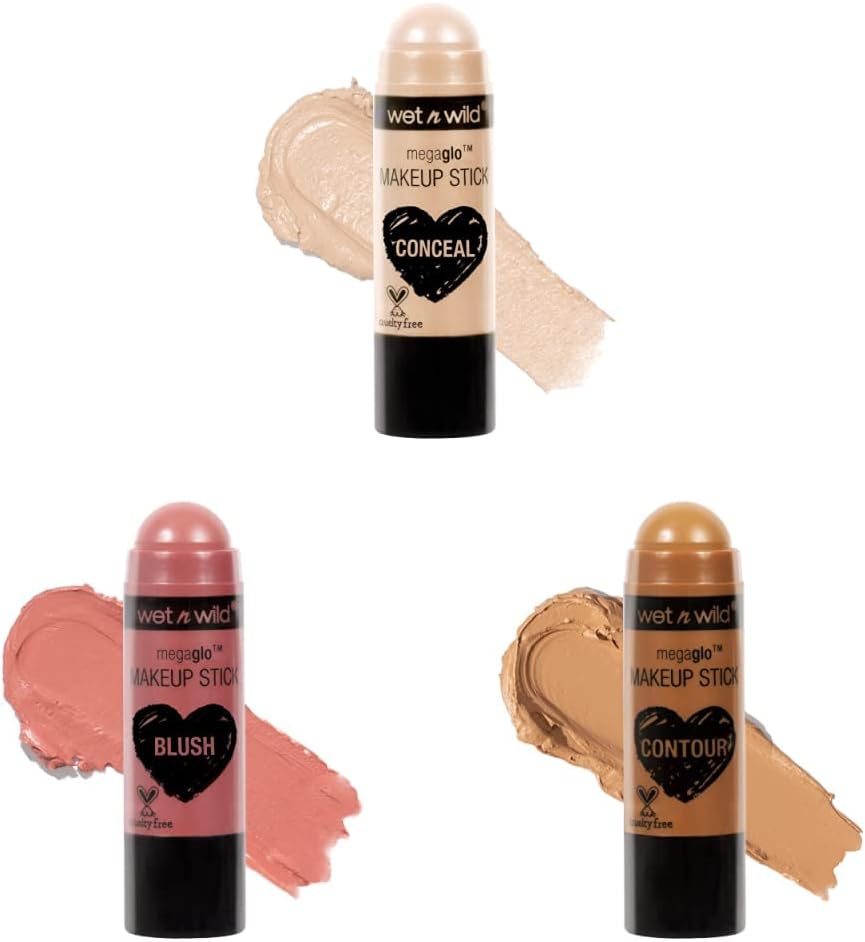 Wet n Wild MegaGlo Makeup Stick Conceal and Contour Neutral Follow Your Bisque & MegaGlo Makeup Stick Conceal and Contour Blush Pink Floral Majority & MegaGlo Makeup Stick Conceal and Contour Brown