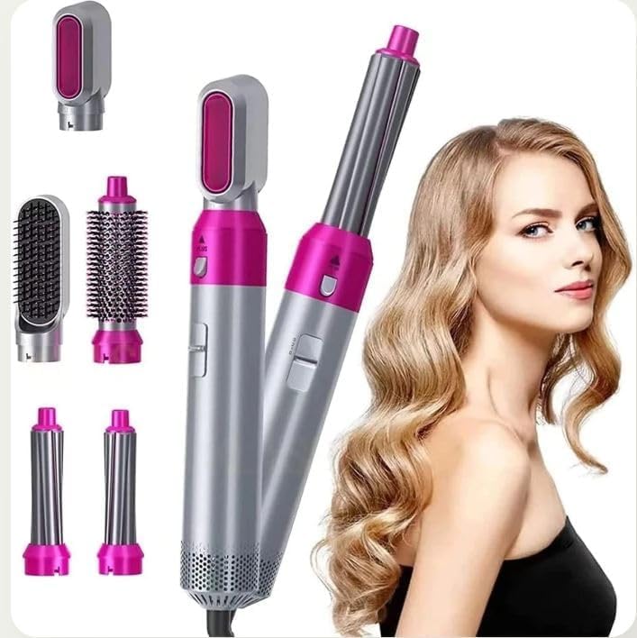 Diva Glow Multi Styler 5 in 1 Hair Styler Blow Dryer, Hair Dryer Brush Blow Dryer Brush,Ceramic, Hot Air Blow Out Brush, Curling, Volumizing, Straighten, Soft Curls, Waves, Salon Tools, Spinning Brush