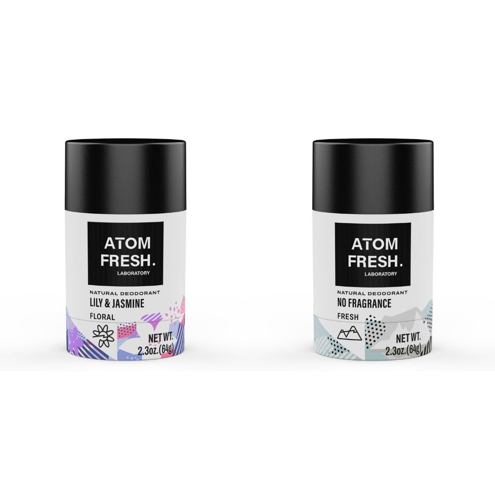 Atom Fresh Lab Natural Deodorant Bundle Set 2PCS (Lily & Jasmine, No Fragrance)