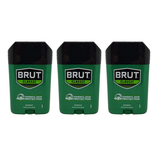 Brut Deodorant 2.25oz Oval Solid Classic Scent (3 Pack)