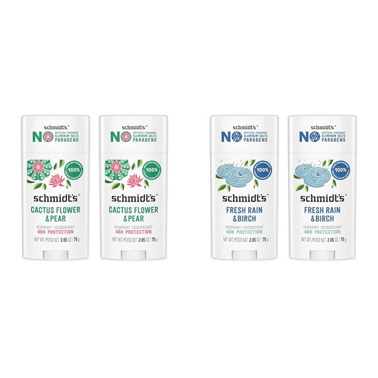 Schmidt's Aluminum-Free Vegan Deodorant Cactus Flower & Pear and Fresh Rain & Birch, 2 Count Each, 2.65 oz