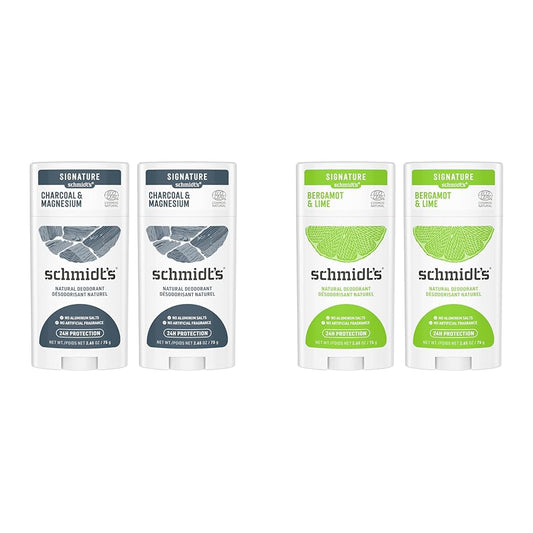 Schmidt's Aluminum Free Natural Deodorant Charcoal & Magnesium 2 Count For Women and Men & Aluminum Free Natural Deodorant For Women And Men, Bergamot & Lime