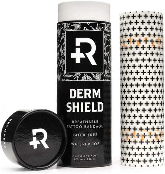 Recovery Derm Shield Tattoo Aftercare Bandage Roll - Transparent, Waterproof Adhesive Bandages - 7.9 Inches x 8 Yards