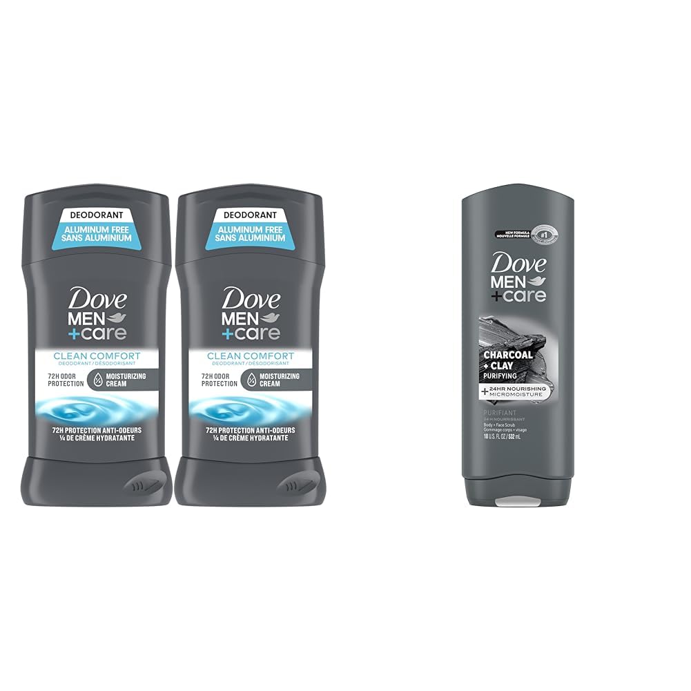 DOVE MEN + CARE Deodorant Stick Moisturizing Deodorant For 72-Hour Protection Clean Comfort Deodorant & Elements Body Wash Charcoal + Clay, Effectively Washes Away Bacteria
