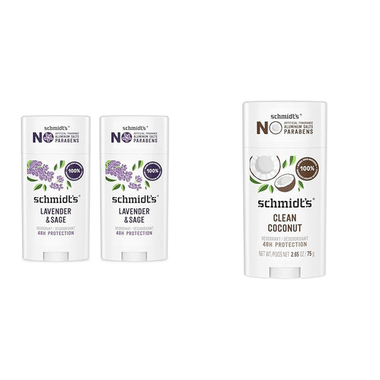 Schmidt's Aluminum-Free Vegan Deodorant Lavender & Sage 2 Count & Clean Coconut 2.65 oz Each