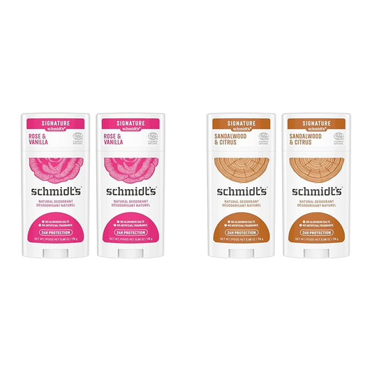 Schmidt's Aluminum Free Natural Deodorant for Women and Men, Rose and Vanilla with 24 Hour Odor Protection & Aluminum Free Natural Deodorant for Women and Men, Sandalwood and Citrus