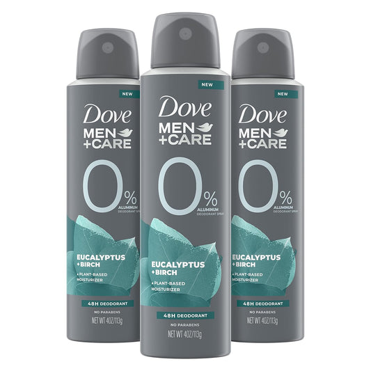 Dove Men+Care DeodorantÊSpray Aluminum Free Deodorant Eucalyptus and Birch Naturally Derived Plant Based Mens Deodorant Moisturizer 4 oz 3 Count