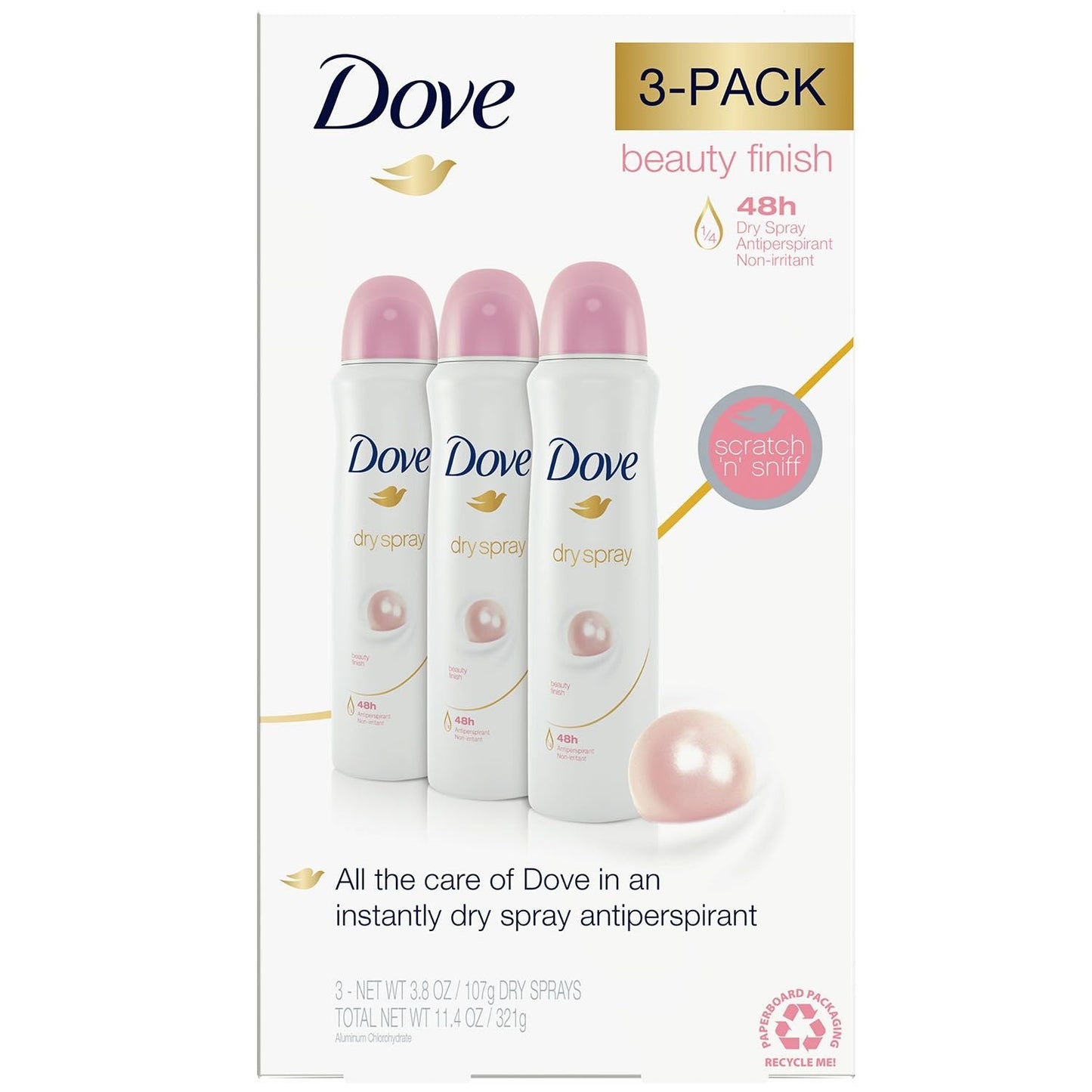 Dove Deodorant 3.8 Ounce Dry Spray Beauty Finish (113ml) (3 Pack)