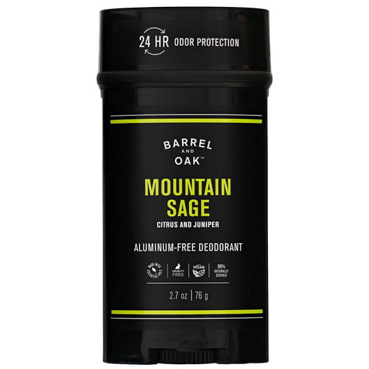 Barrel and Oak - Aluminum-Free Deodorant, Deodorant for Men, Essential Oil-Based Scent, 24-Hour Odor Protection, Cedar & Patchouli Blend, Gentle on Sensitive Skin, No Stains (Mountain Sage, 2.7 oz)