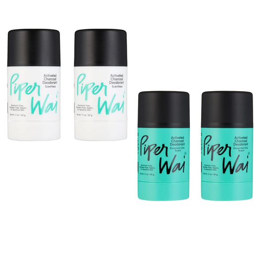 PiperWai Natural Deodorant w/Activated Charcoal, Odor Protection, Vegan, Aluminum Free, Shark Tank Product for Women & Men, For Travel, and Gifts 50g Unscented and 50g Scented Stick 2 Pack - Bundle
