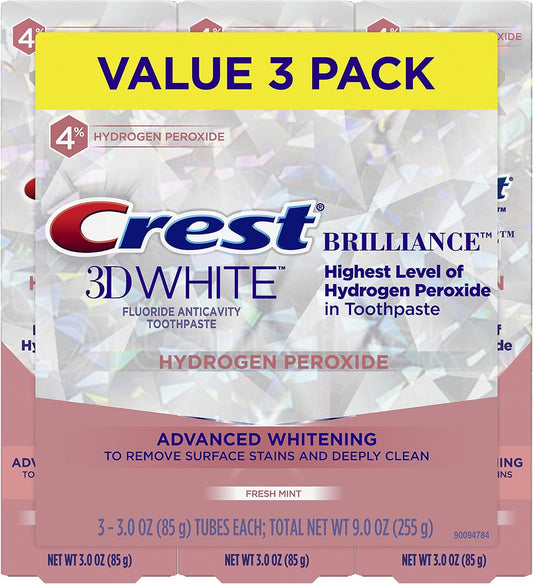 Crest 3D White Brilliance Hydrogen Peroxide Toothpaste with Fluoride,3 Ounce (Pack of 3)