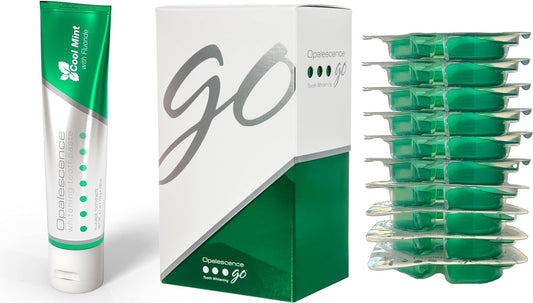 Opalescence Whitening Bundle - Opalescence Go 15% Hydrogen Peroxide Prefilled Whitening Trays and Whitening Toothpaste - Mint Flavor