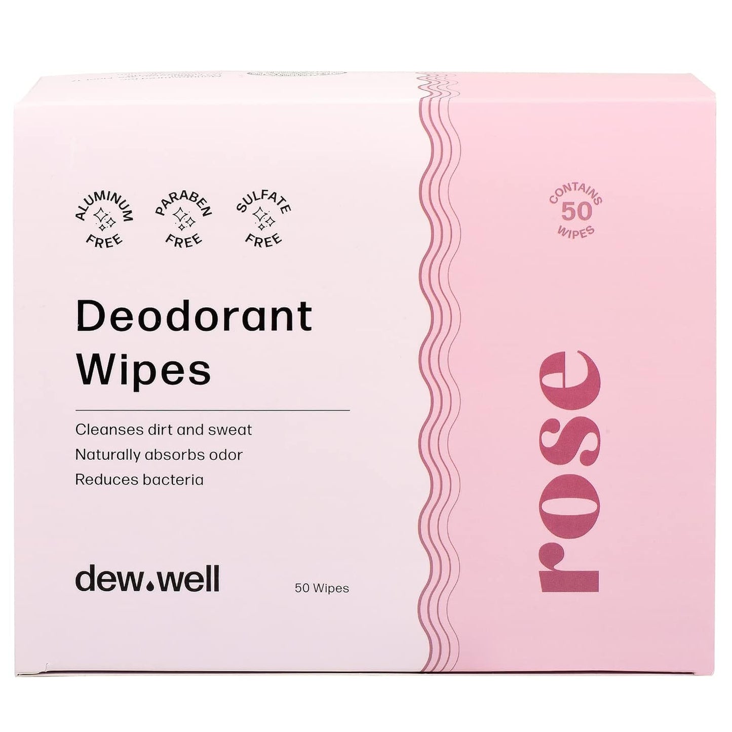 Refresh Deodorant Wipes - A Fresh Start When You’re On the Go - Aluminum, Paraben, and Sulfate Free - Rose Scent - 50 Individually Wrapped Wipes