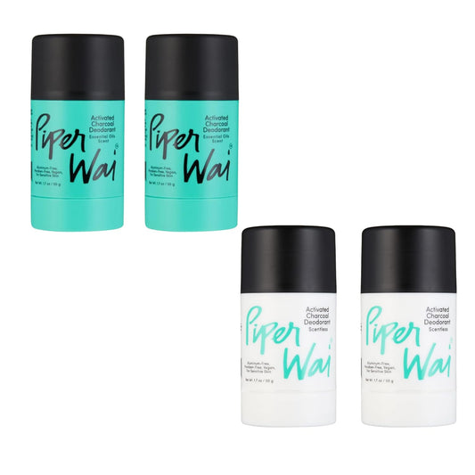 PiperWai Natural Deodorant w/Activated Charcoal, Odor Protection, Vegan, Aluminum Free, Shark Tank Product for Women & Men, For Travel, and Gifts 50g Scented and 50g Unscented Stick 2 Pack - Bundle