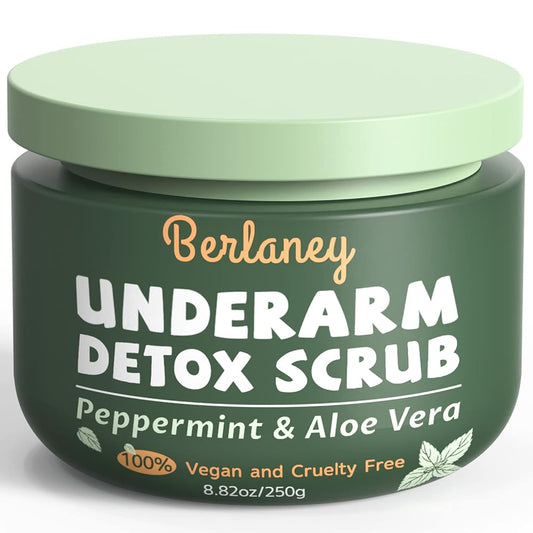 Detox Scrub 8.8 oz with Peppermint, Aloe Vera and Walnut Shell Powder, Underarm Scrub Helps on Removing Odor, Deep Cleanse & Exfoliating, for Legs, Knee, Feet, Hands Whole Body, Armpit