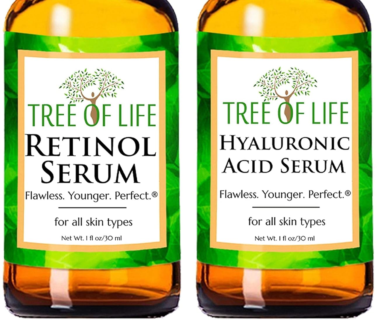 Tree of Life Firming Retinol Serum and Hydrating Hyaluronic Acid, Set to Glow Facial Serum Duo, 2 Count x 1 Fl Oz