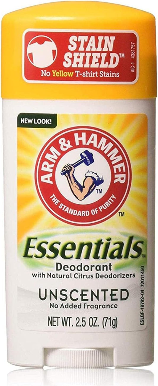Arm & Hammer Essentials Natural Deodorant, Unscented, 2.5 Ounce (Pack of 4)