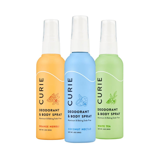 Curie Natural Deodorant Spray for Women - Curie Scent Trio - Aluminum Free Deodorant Spray, Paraben Free, Cruelty Free, Vegan - Coconut Nectar, Orange Neroli, and White Tea