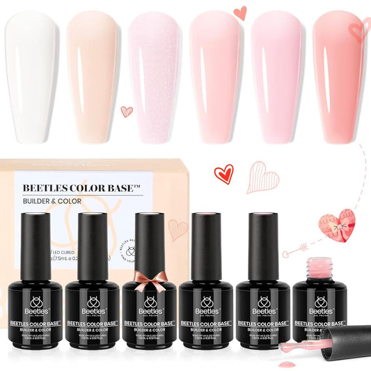 Beetles Color Base Gel Nail Polish 6 Colors Nude Rubber Base Gel Polish Porcelain Doll Pink Nail Polish Nude Gel Polish Neutral Sheer Colors Strengthener Soak Off U V Nail Art DIY Home Pink