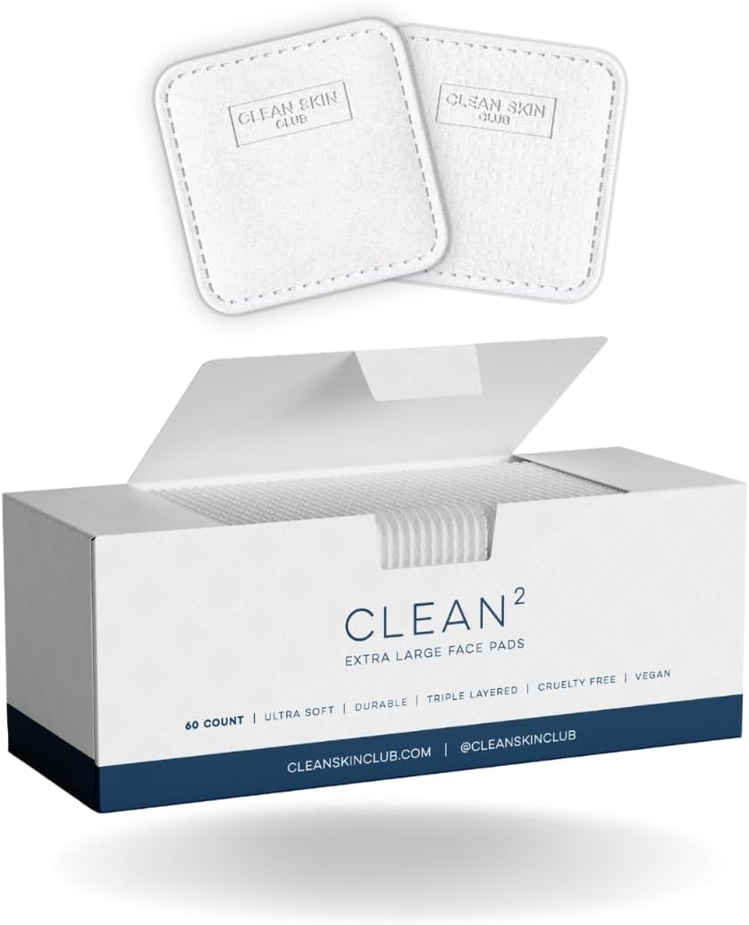 Clean Skin Club Clean_ Pads 2.0 [New & Improved Edges] Guaranteed Not to Shed & Tear, Unique Triple Layers, Textured Side & Ultra Soft Side, Organic Disposable Cotton, Pair with Makeup Remover 2 Pack