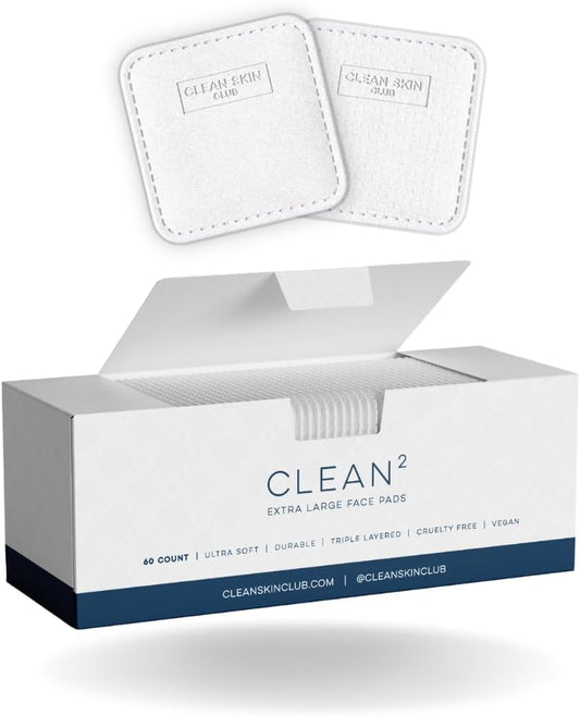 Clean Skin Club Clean_ Pads 2.0 [New & Improved Edges] Guaranteed Not to Shed & Tear, Unique Triple Layers, Textured Side & Ultra Soft Side, Organic Disposable Cotton, Pair with Makeup Remover 2 Pack