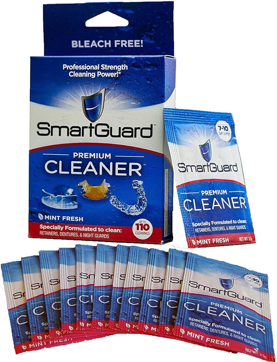 SmartGuard Premium Cleaner Crystals Ð(110 Cleanings)- Removes Stain, Plaque & Bad Odor from Dentures, Clear Braces, Mouth Guard, Night Guard & Retainers.