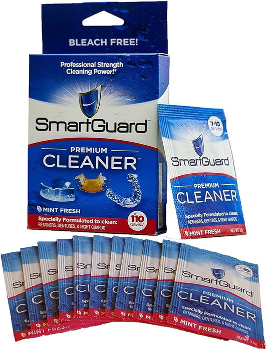 SmartGuard Premium Cleaner Crystals Ð(110 Cleanings)- Removes Stain, Plaque & Bad Odor from Dentures, Clear Braces, Mouth Guard, Night Guard & Retainers.