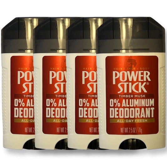Power Stick 0% Alumunum Timber Musk Deodorant (4 EA 2.5 oz)