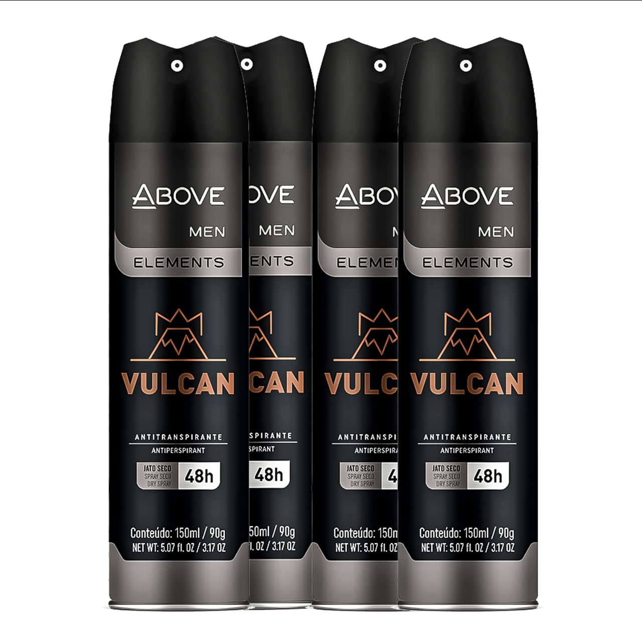 ABOVE Vulcan 48 Hours Antiperspirant Deodorant - Dry Spray for Men - Notes of Sage, Pink Pepper and Basil - Protects Against Sweat and Body Odor - Stain and Cruelty Free - 4 pc