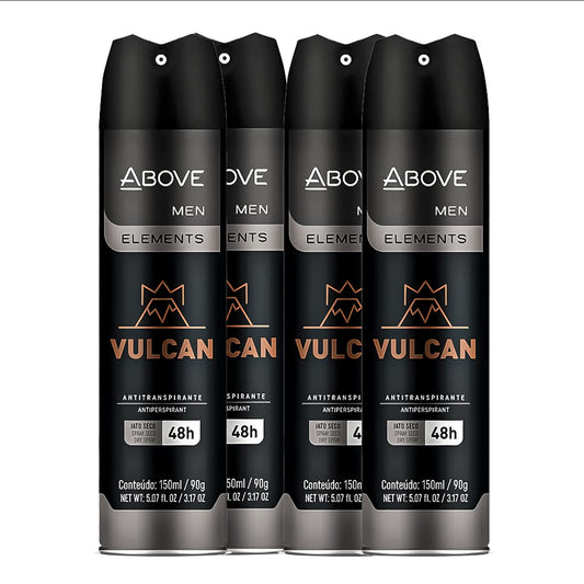 ABOVE Vulcan 48 Hours Antiperspirant Deodorant - Dry Spray for Men - Notes of Sage, Pink Pepper and Basil - Protects Against Sweat and Body Odor - Stain and Cruelty Free - 4 pc