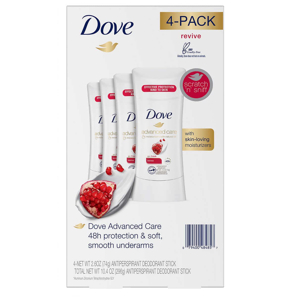 Dove Advanced Care Antiperspirant Deodorant Stick Revive 2.6 oz, 4-pack