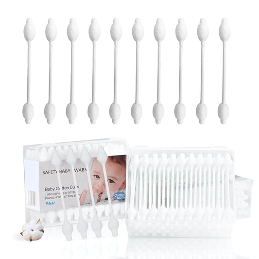 Baby Cotton Swabs, Organic Fragrance and Chlorine-Free Kids Safety Swabs, 100% Biodegradable Gentle Baby Qtips, Hypoallergenic Children Cotton Buds|4 Packs of 56 Swabs (224 Total)