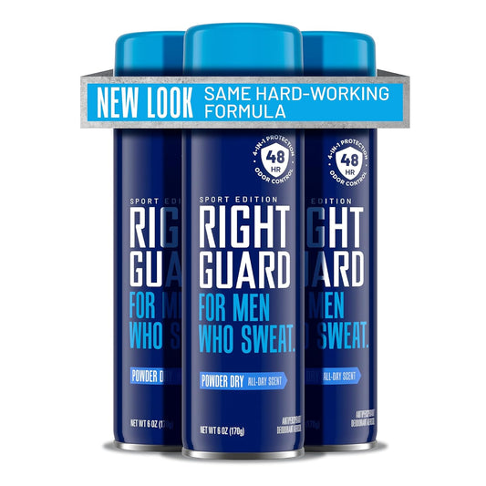 Right Guard Sport Antiperspirant & Deodorant Spray | 4-in-1 Protection Spray Deodorant For Men | Blocks Sweat | 48-Hour Odor Control | Powder Dry Scent, 6 oz. (3 count)