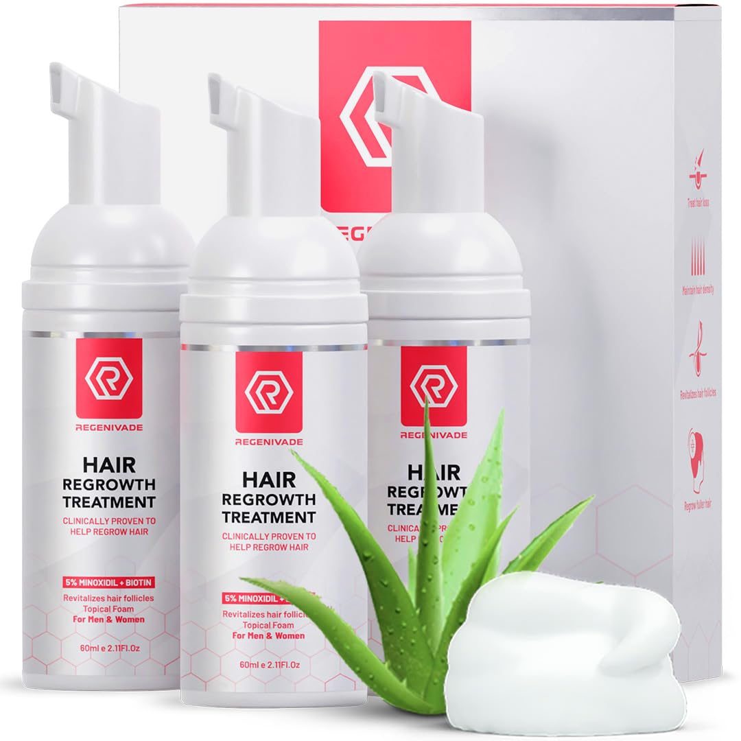 Regenivade Hair Growth Foam Minoxidil 5% (3 Month Supply) - Regenivade 4x Action Hair Regrowth Treatment