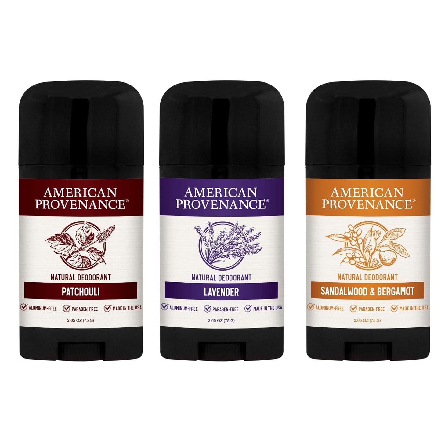 American Provenance Patchouli, Sandalwood and Bergamot and Lavender Deodorant Bundle