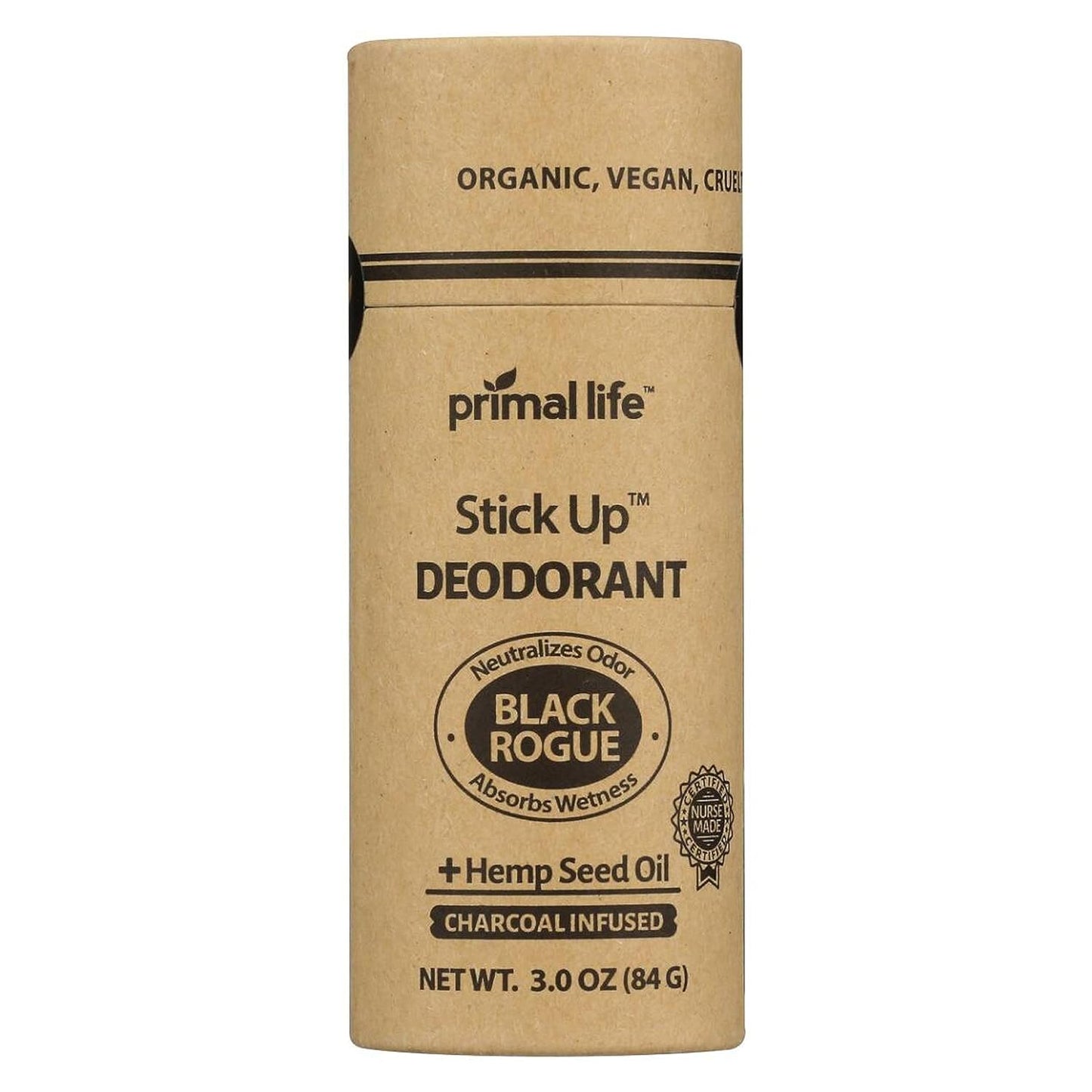 Stick Up Natural Deodorant for Women and Men with Bentonite Clay Powder, Arrowroot, Magnesium, Zinc, 3 oz. Vegan Deodorant for 3-4 months, Black Rogue - Primal Life Organics