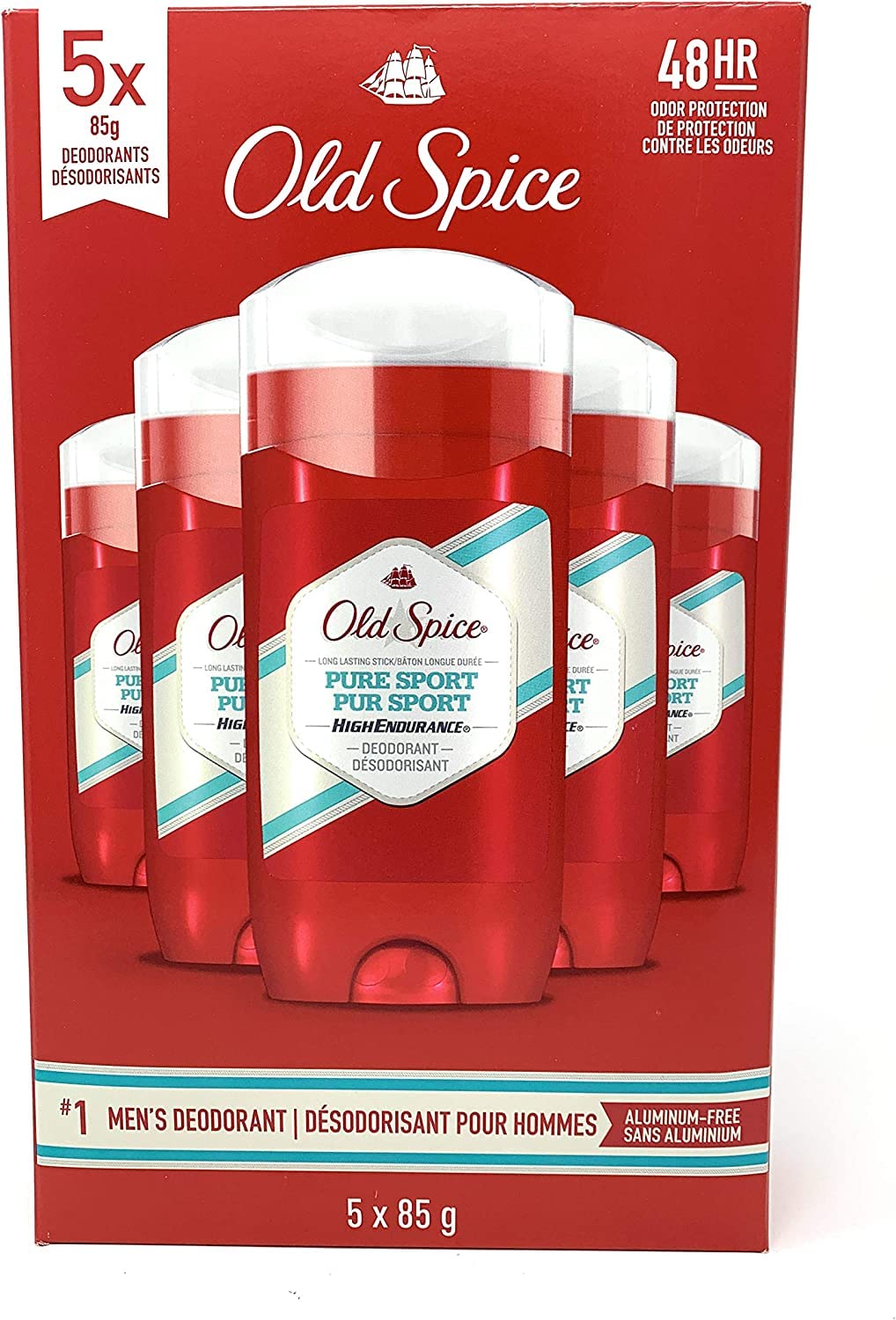 Old Spice High Endurance Deodorant, Pure Sport, Pack of 5