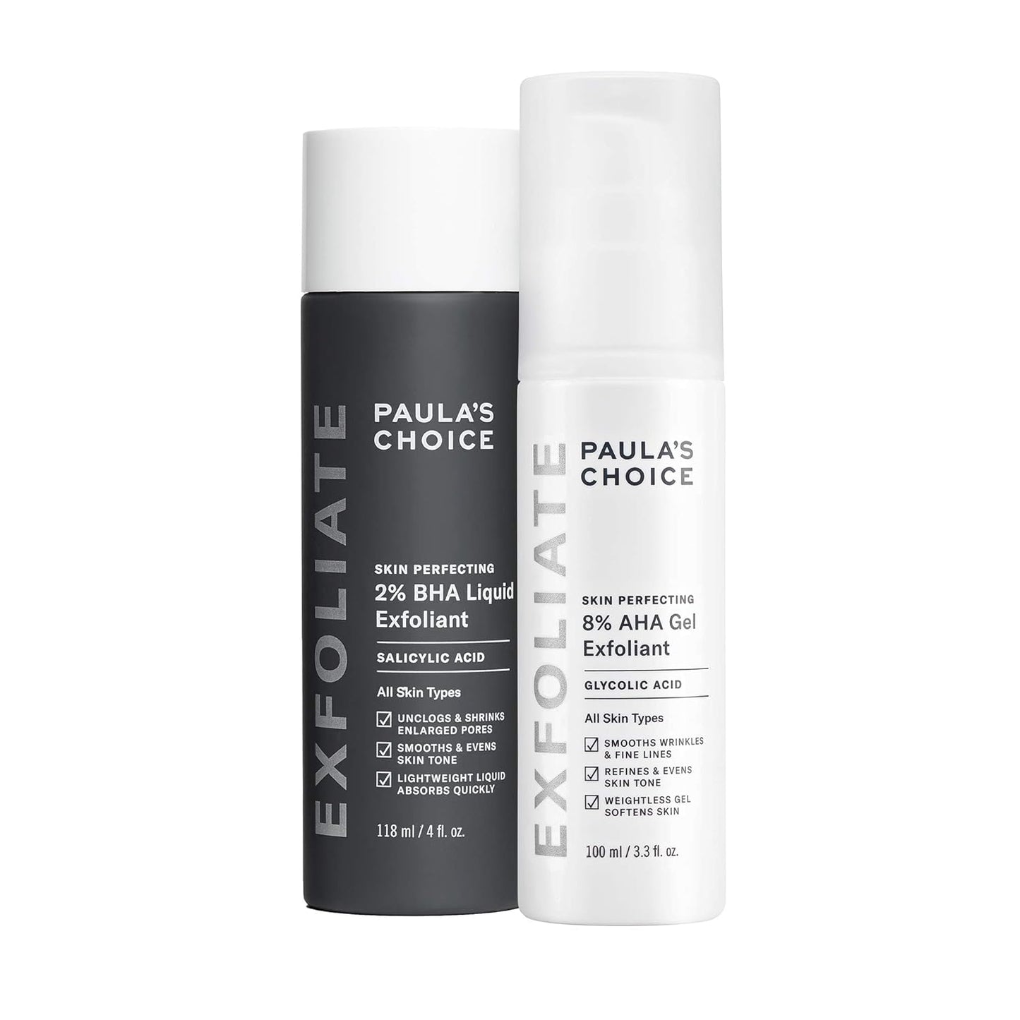 Paula's Choice SKIN PERFECTING 8% AHA Gel Exfoliant & 2% BHA Liquid Duo - Facial Exfoliants for Blackheads, Enlarged Pores, Wrinkles, and Fine Lines w/Glycolic and Salicylic Acid