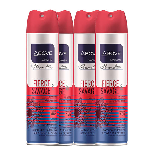 ABOVE Fierce and Savage - 48 Hours Personalities Antiperspirant Deodorant Set for Women - Notes of Pink Pepper and Jasmine - Dry Spray Protects Against Sweat and Body Odor - Alcohol Free - 4 pc