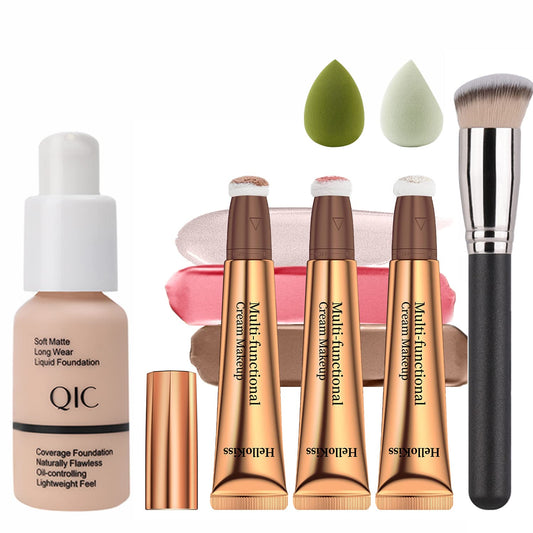 Contour Beauty Wand,Liquid Face Concealer Contouring Highlighter Blusher Stick with Cushion Applicator, Full Coverage Foundation,Blush Contour Bronzer Wand, Natural Lightweight Face Shades Stick