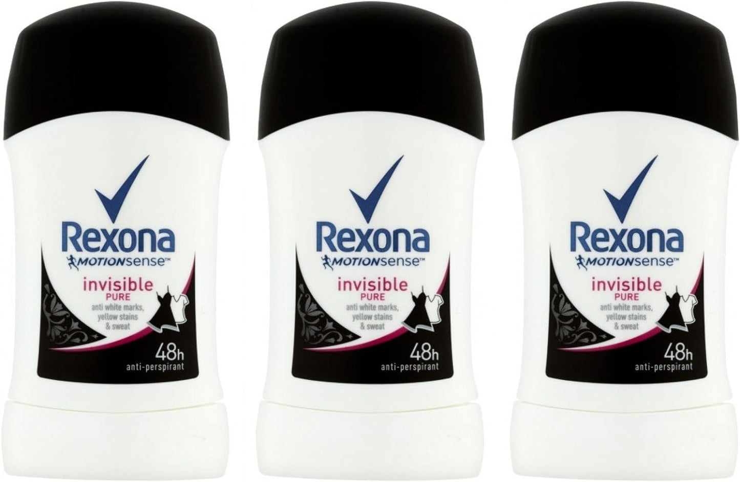 Rexona Womens Motion Sense Invisible Pure Deodorant Stick 40ml / 1.35 Oz Travel Size (Pack of 3)