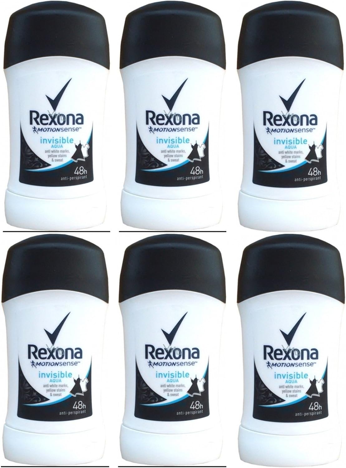 Rexona Womens Motion Sense Invisible Aqua Deodorant Stick 40ml / 1.35 Oz Travel Size (Pack of 6)