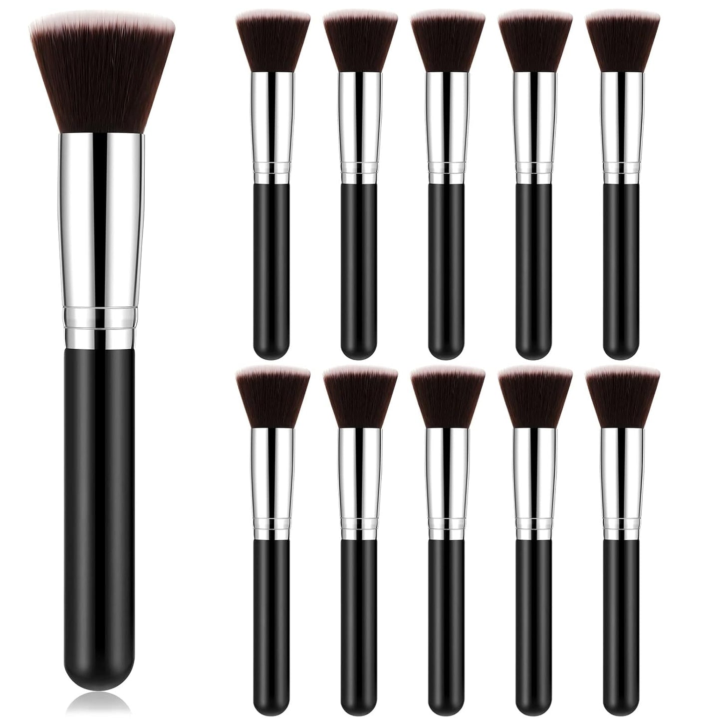 Tanlade 10 Pcs Flat Top Foundation Brush Kabuki Cosmetics Synthetic Dense Makeup Artist Brush for Liquid, Cream, Powder Flawless Face Blush Brush for Makeup Artist Face Makeup Tools(Black)