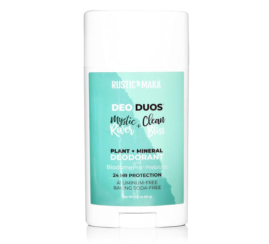 Rustic MAKA Natural Deodorant for Women and Men, DEO DUOS Mystic River & Clean Bliss, Aluminum-Free, Paraben-Free, Prebiotic, Cruelty-Free