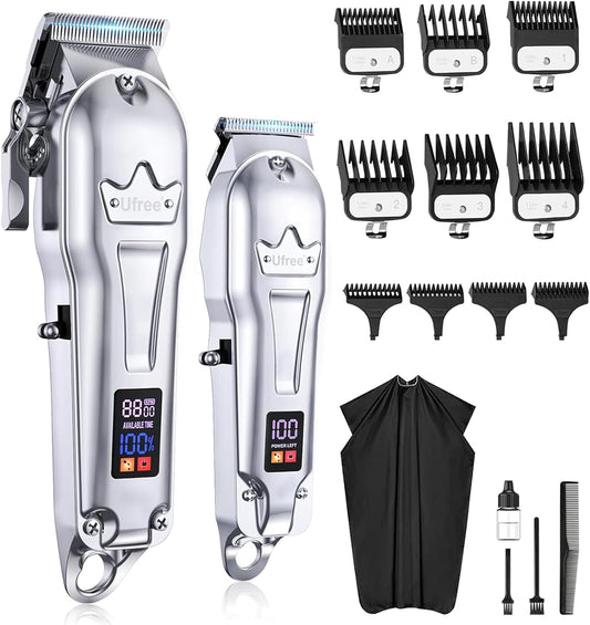 Ufree¨ Hair Clippers, Professional Beard Hair Trimmer, Cordless Barber Clippers Supplies, Hair Cutting Kit, T Liners Edgers Clippers, Birthday Gifts for Men Women, Silver