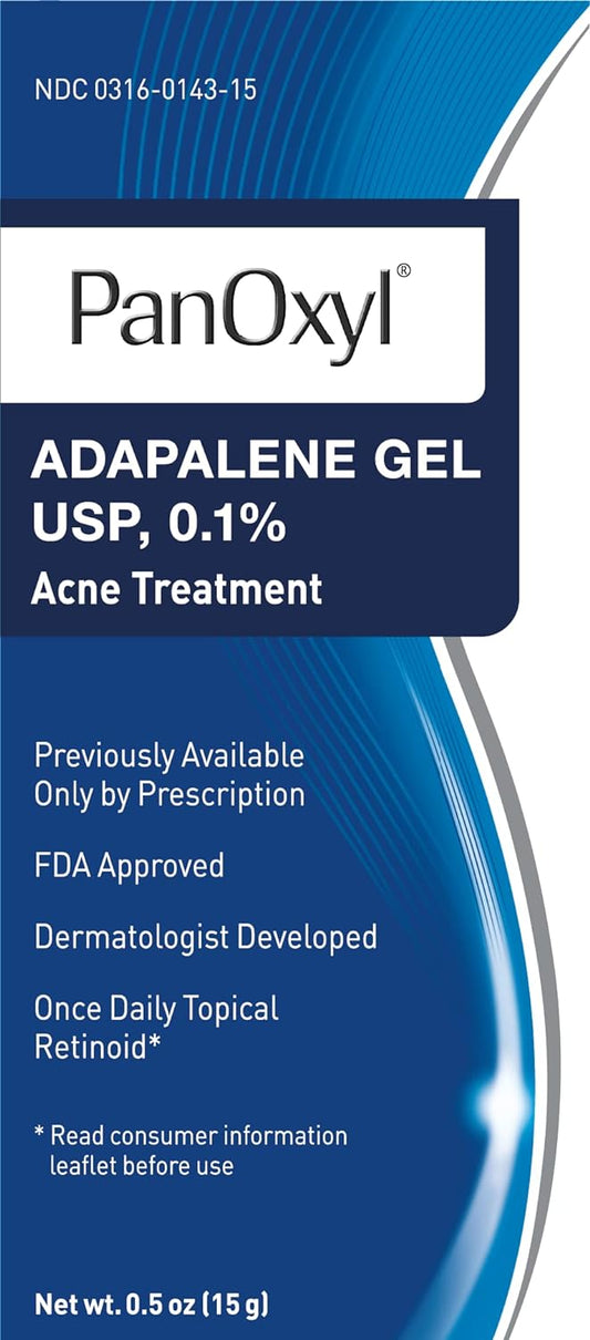 PanOxyl Adapalene 0.1% Leave-On Gel, 30 Day Supply, Retinoid Gel Acne Treatment, Acne Prone Skin, Oil Free, Fragrance Free, 0.5 oz