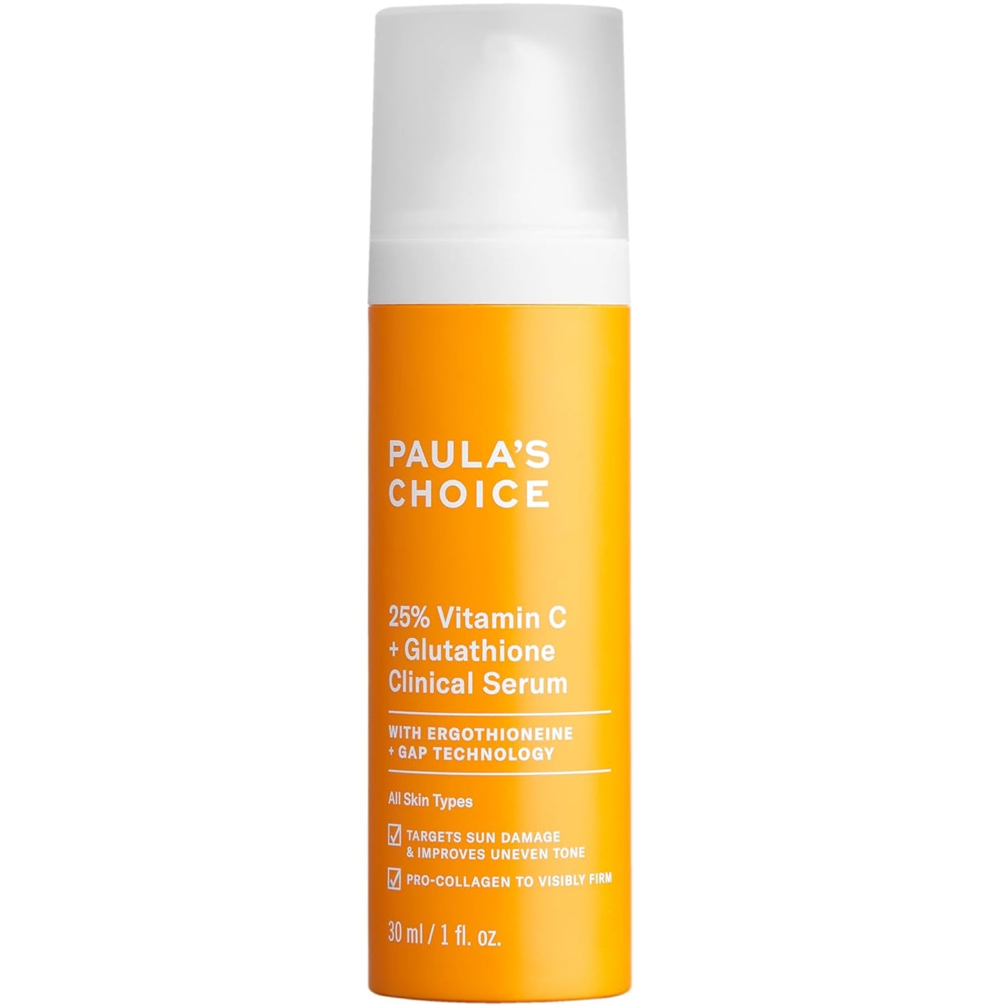 PaulaÕs Choice 25% Vitamin C Serum with Glutathione & Antioxidants, Improves Discoloration, Uneven Tone & Firms, Fragrance-Free & Paraben-Free, 1 Fl Oz