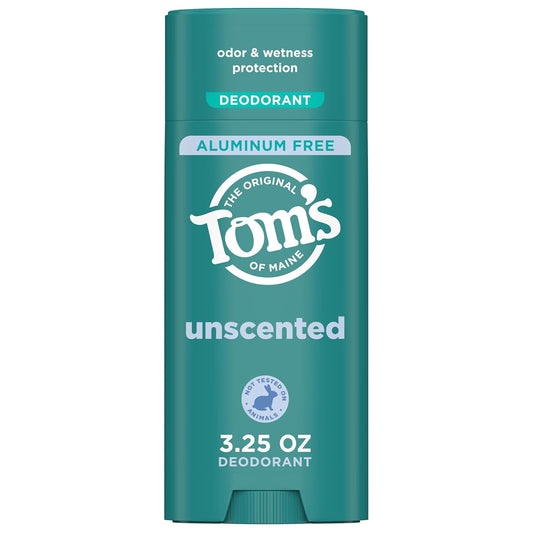 Tom’s of Maine Unscented Natural Deodorant for Women and Men, Aluminum Free, 3.25 oz
