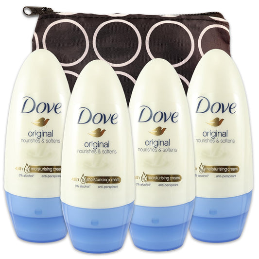 Travel Size Deodorant Dove Roll On - Dove Travel Size Deodorant Bulk Bundle Includes 4 Pack Dove Original Scent Roll on Deodorant 1.4 oz Plus Travel Bag | Dove Deodorant for Women Original